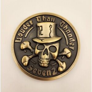 Louder Than Thunder Seven 2 Skull Head Hat Crossbones Gothic‎ Punk Belt Buckle